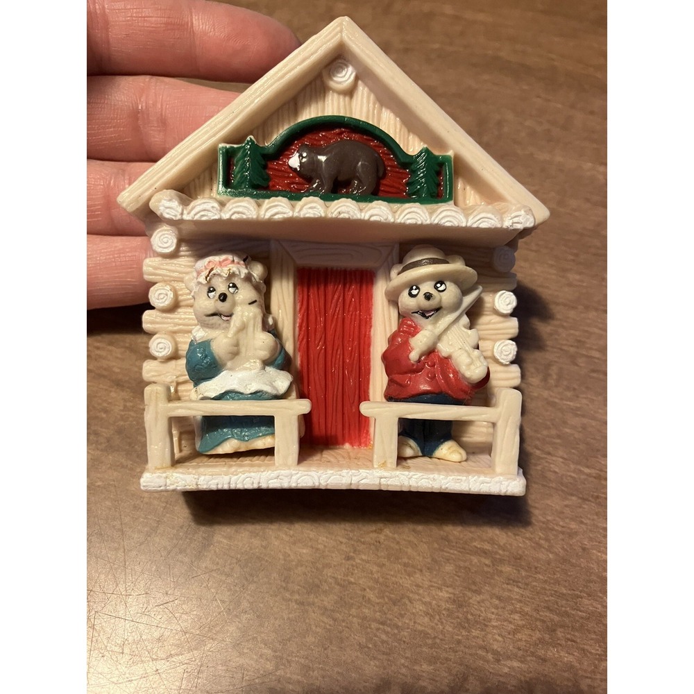 Nobel Hall Vintage Bear Log Cabin Refrigerator Magnet Set 3 Piece Fiddle Player